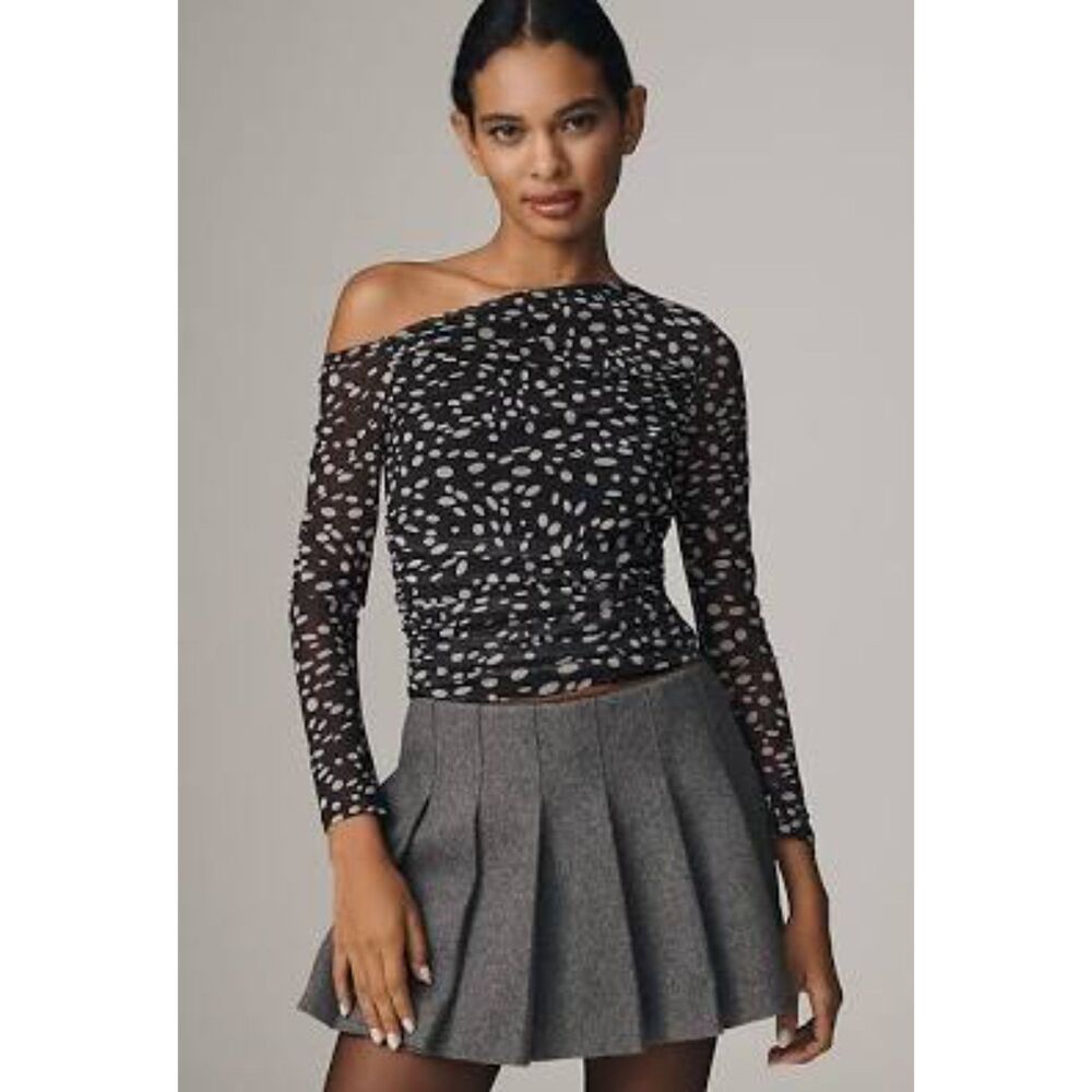 Maeve Black White Asymmetric Mesh Top Size XL